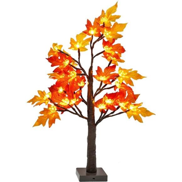 22 Inch Thanksgiving Artificial Maple Tree with Pumpkin LED Lights and Timer - Picture 2 of 7